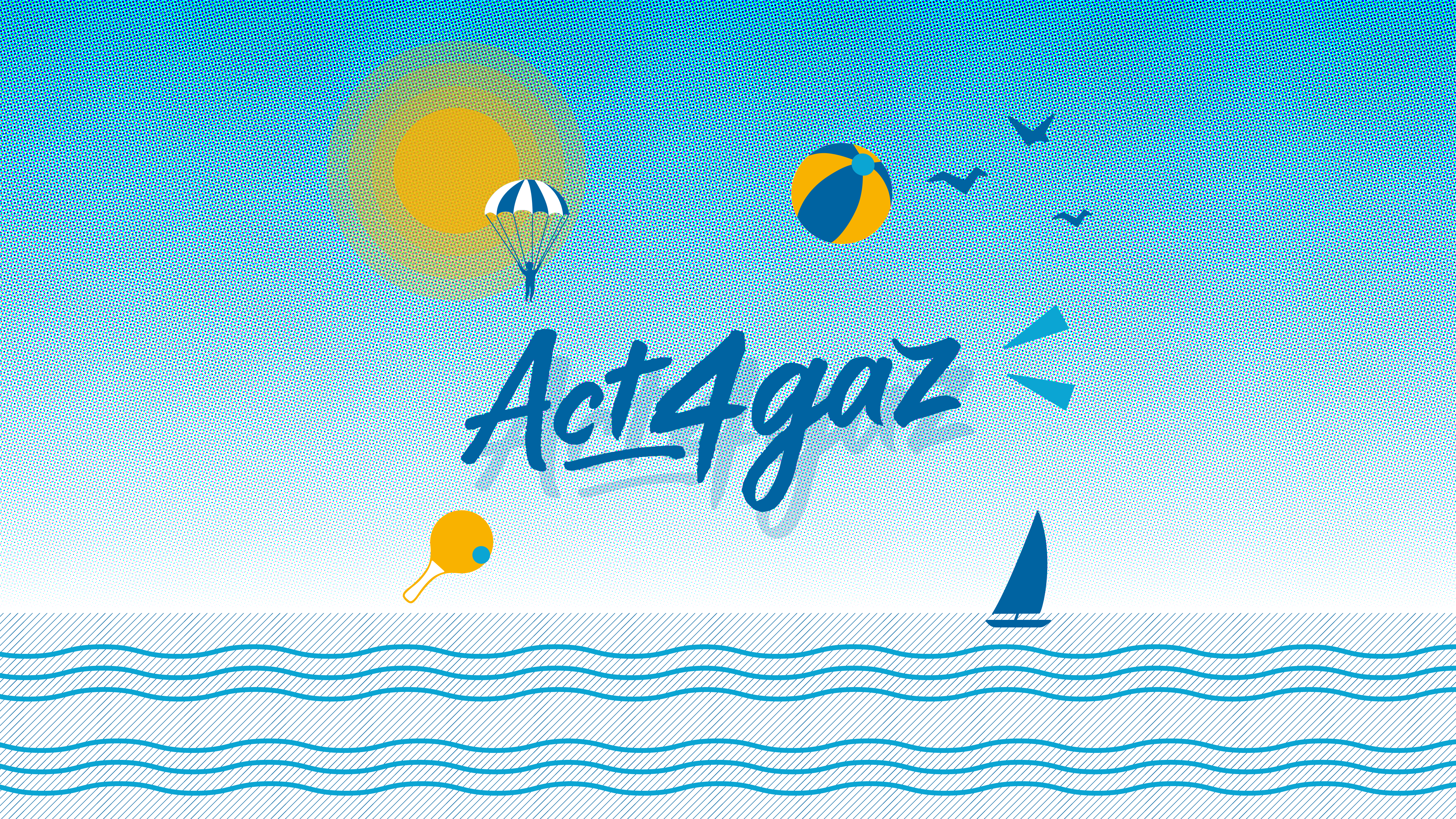 Logo Act4gaz et illustrations de plage.