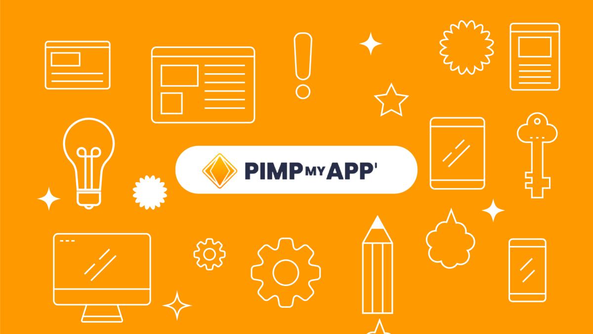 Logo PimpMyApp sur fond orange.