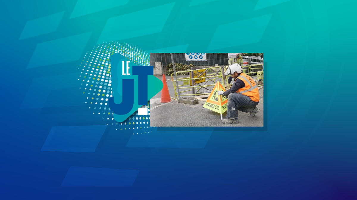 Logo du JT et personne sur un chantier. 
