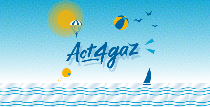 Logo Act4gaz et illustrations de plage.
