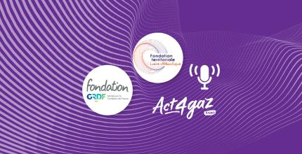 Logos de la Fondation Loire-Atlantique et de la Fondation GRDF sur fond violet