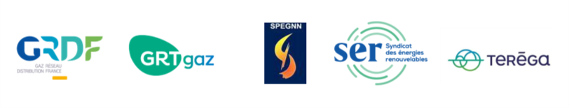 Logos GRDF, GRTgaz, le SPEGNN, le Syndicat des énergies renouvelables (SER) et Teréga