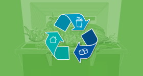 Logo tri des déchets sur fond vert.